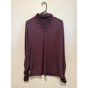 Susan Graver Women’s Liquid Knit Large Mock Neck Ruched Long Sleeve  Top